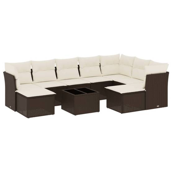 Salon de Jardin Poly Rotin Modulable 10 Pièces avec Table et Poufs pour Patio Marron Coussins Crème – ComfortXL Outdoor Living - Image 2