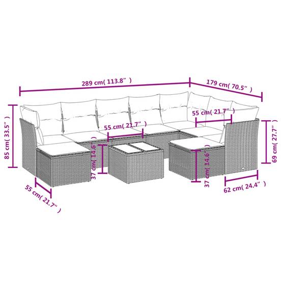 Salon de Jardin Poly Rotin Modulable 10 Pièces avec Table et Poufs pour Patio Marron Coussins Crème – ComfortXL Outdoor Living - Image 3