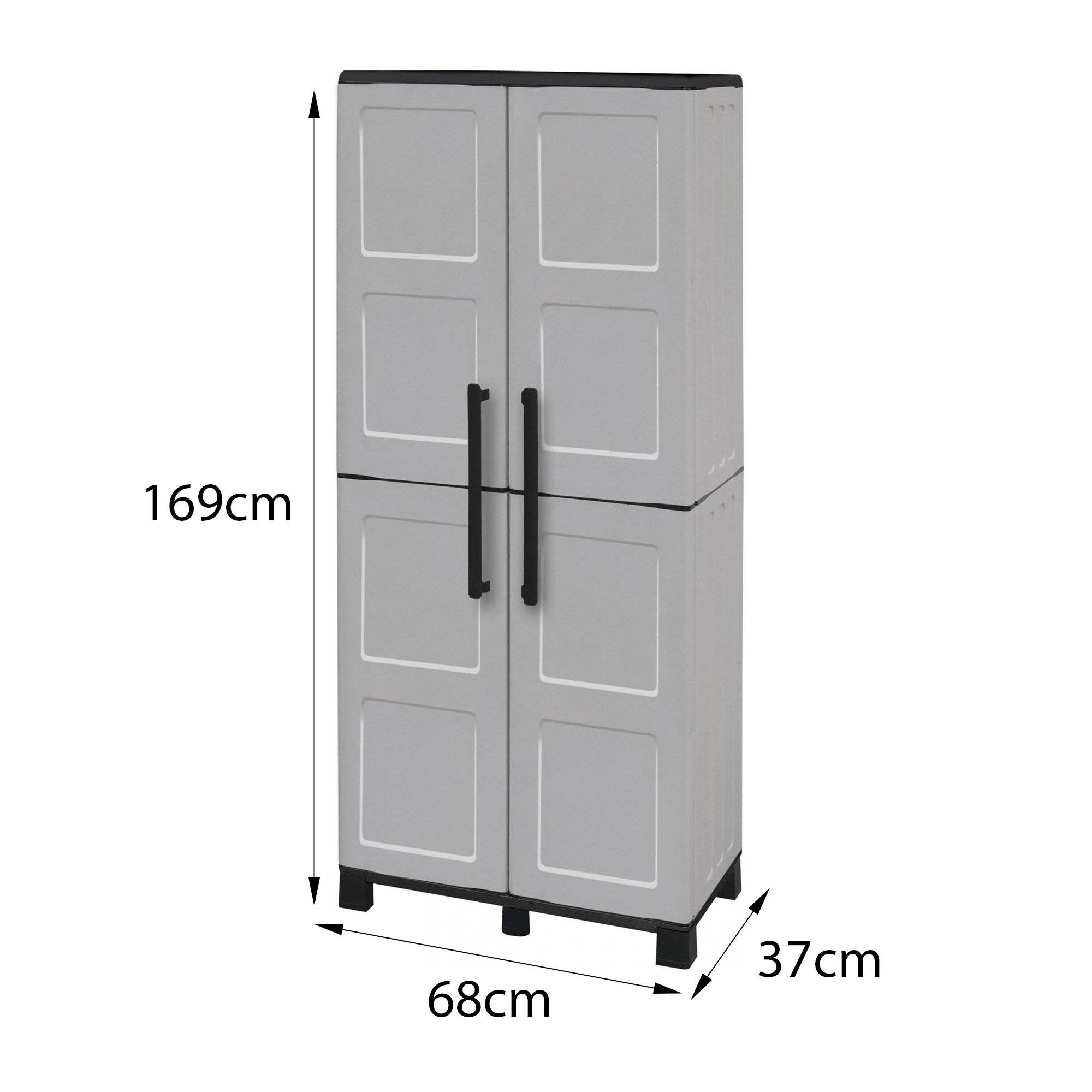 Dmora - Armoire d'extérieur Verviers, Armoire de balcon polyvalente à 2 portes, 100% Made in Italy, 68x37h169 cm, Gris clair et noir, Finition damier - Imagen 3