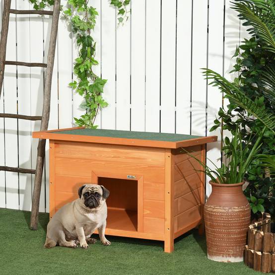 Nic extérieur en bois pour chien, toit bitumé rabattable, sol surélevé, pour petits chiens, 82×58×58 cm, Jaune - Image 3