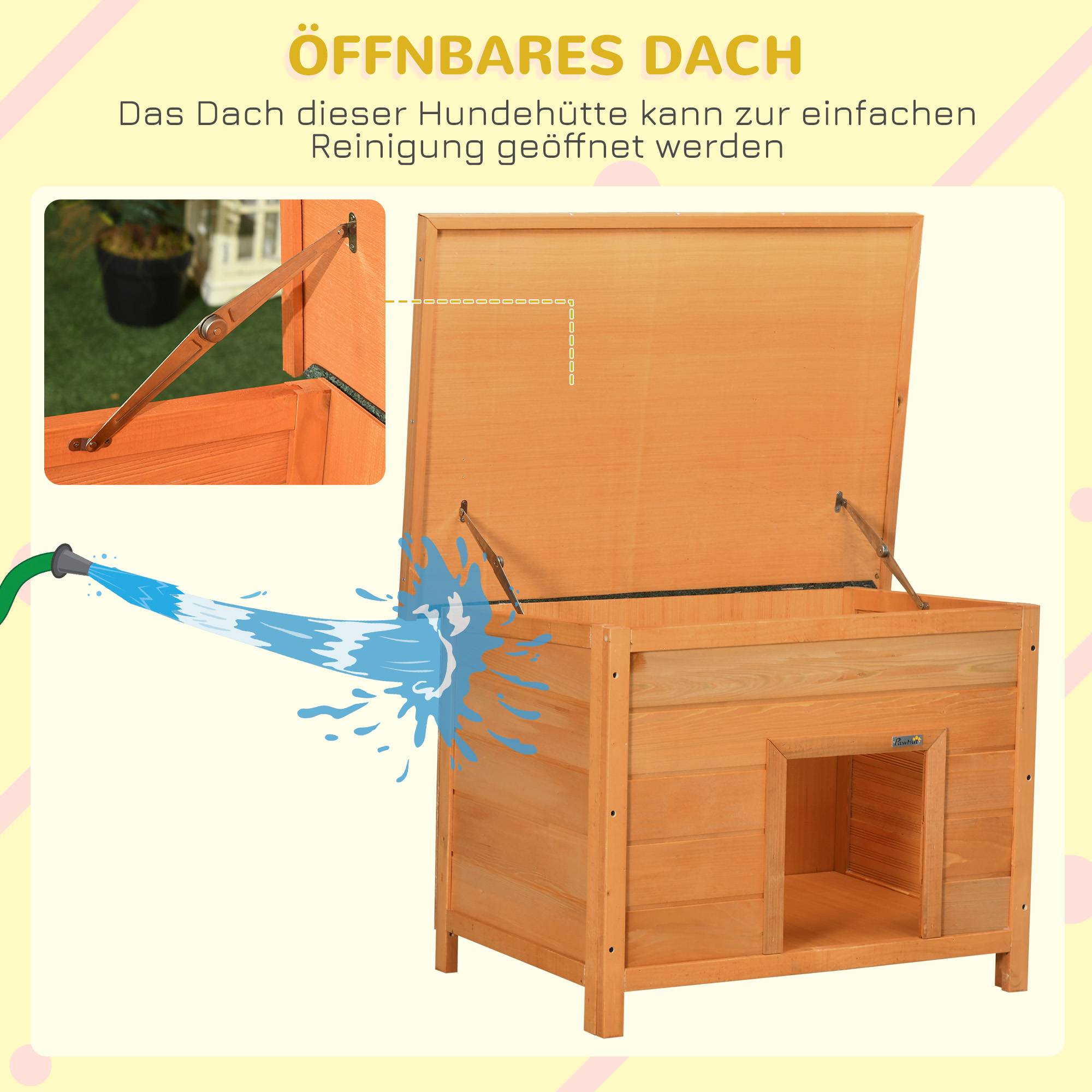 Nic extérieur en bois pour chien, toit bitumé rabattable, sol surélevé, pour petits chiens, 82×58×58 cm, Jaune - Image 7