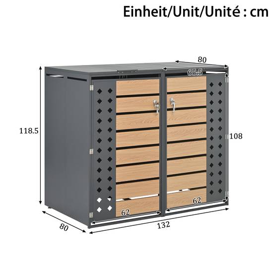 PANGIVO - Mülltonnenbox avec bois imitation gris, 132 x 80 x 118,5 cm - PANGIVO - Image 4
