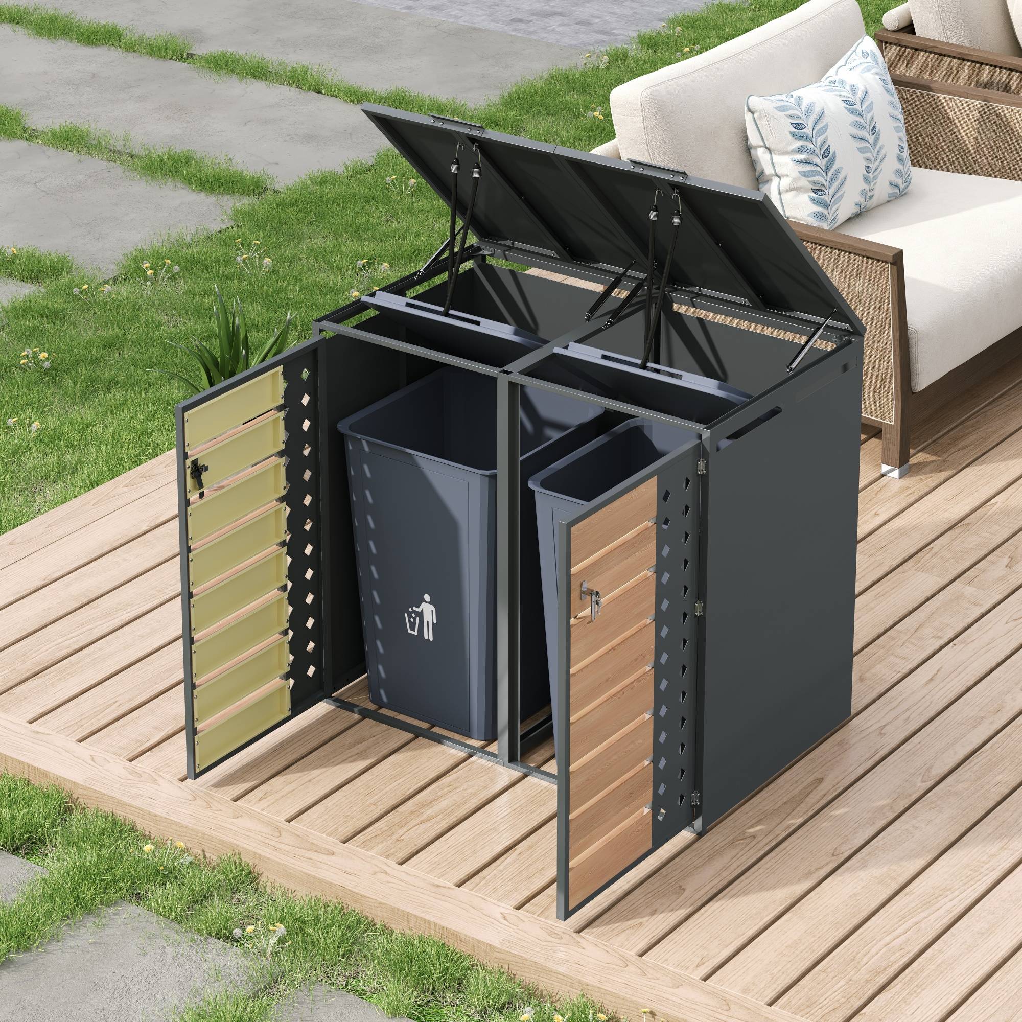 PANGIVO - Mülltonnenbox avec bois imitation gris, 132 x 80 x 118,5 cm - PANGIVO - Image 3