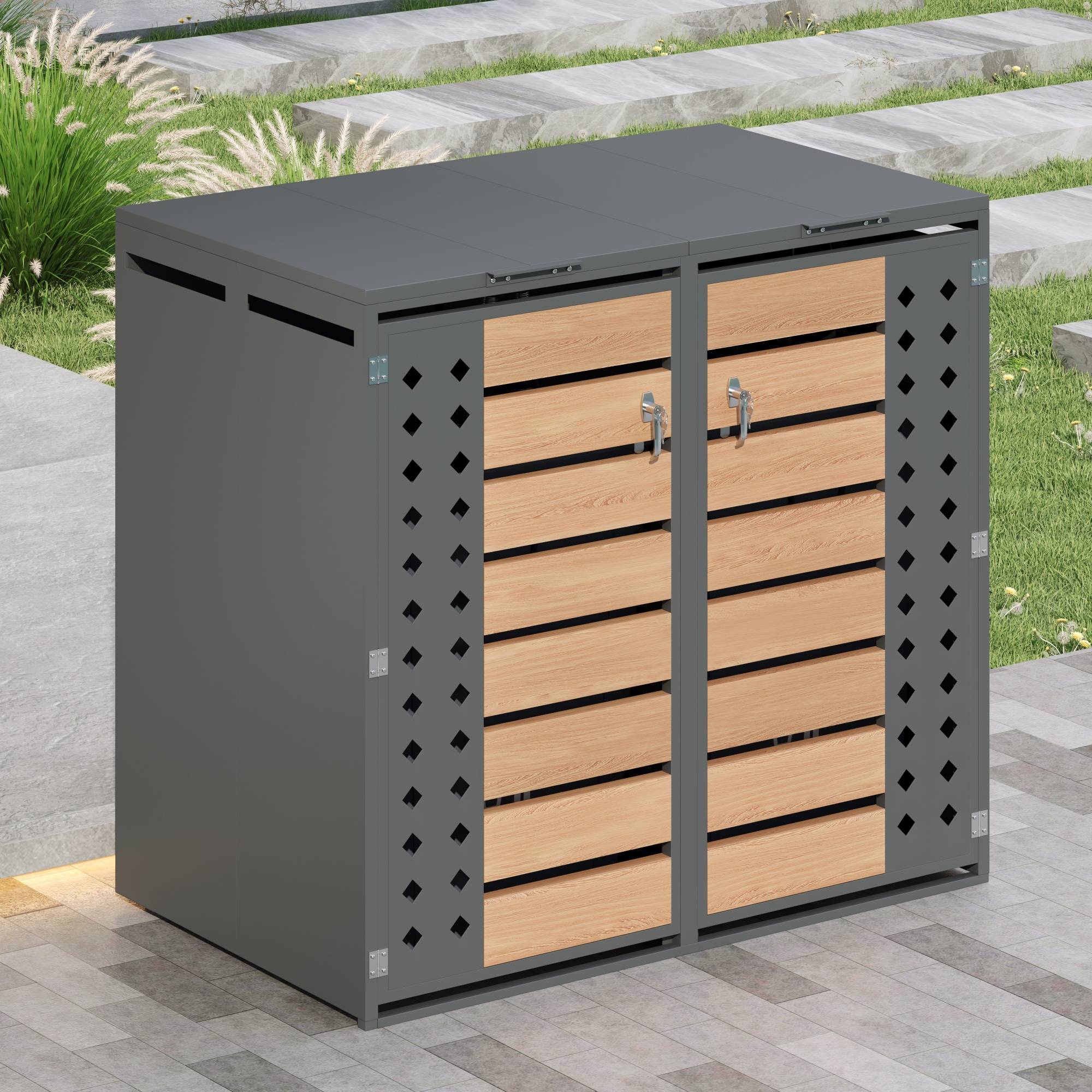 PANGIVO - Mülltonnenbox avec bois imitation gris, 132 x 80 x 118,5 cm - PANGIVO - Image 9