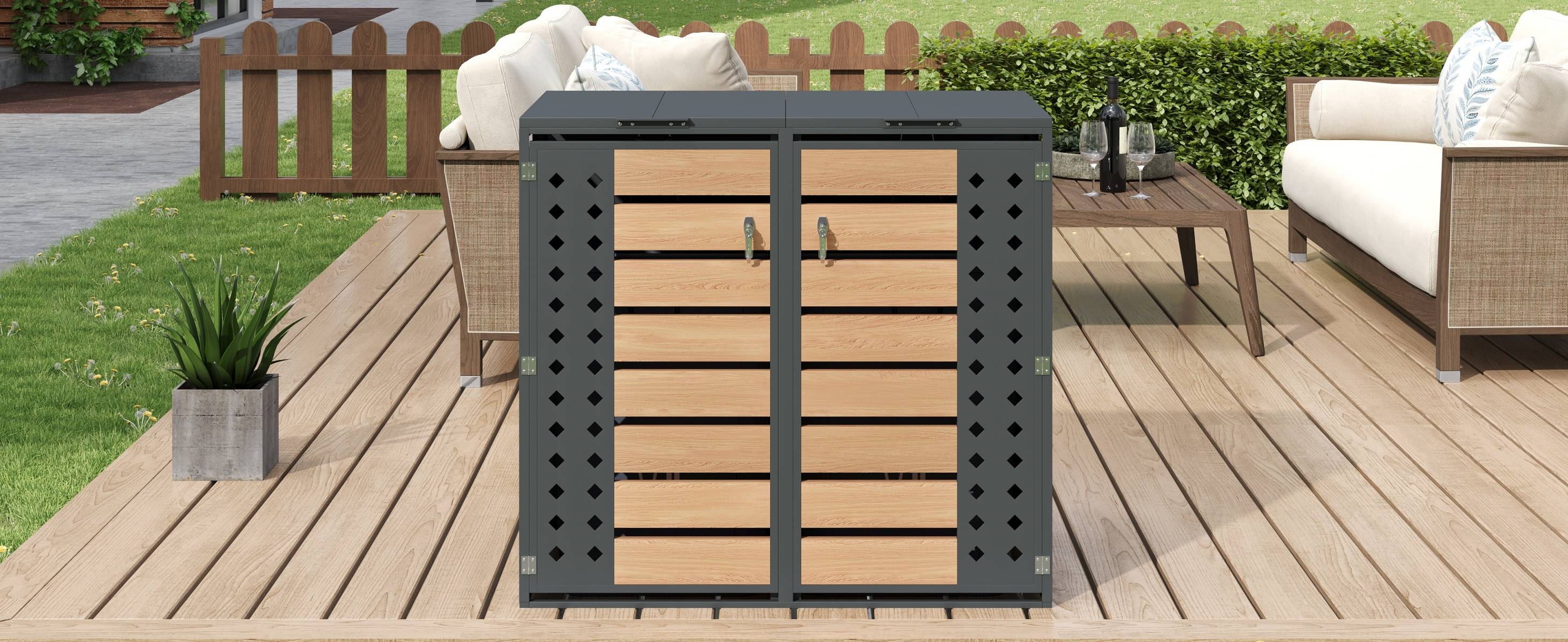 PANGIVO - Mülltonnenbox avec bois imitation gris, 132 x 80 x 118,5 cm - PANGIVO - Image 7