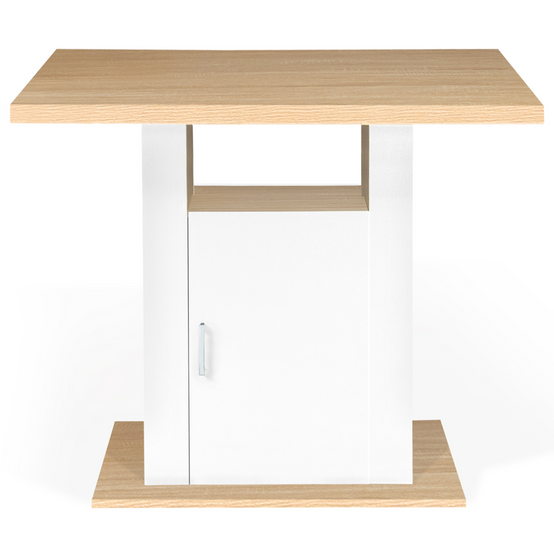 Ilot central UGO 110 cm bois blanc et imitation hêtre avec rangements - Image 5