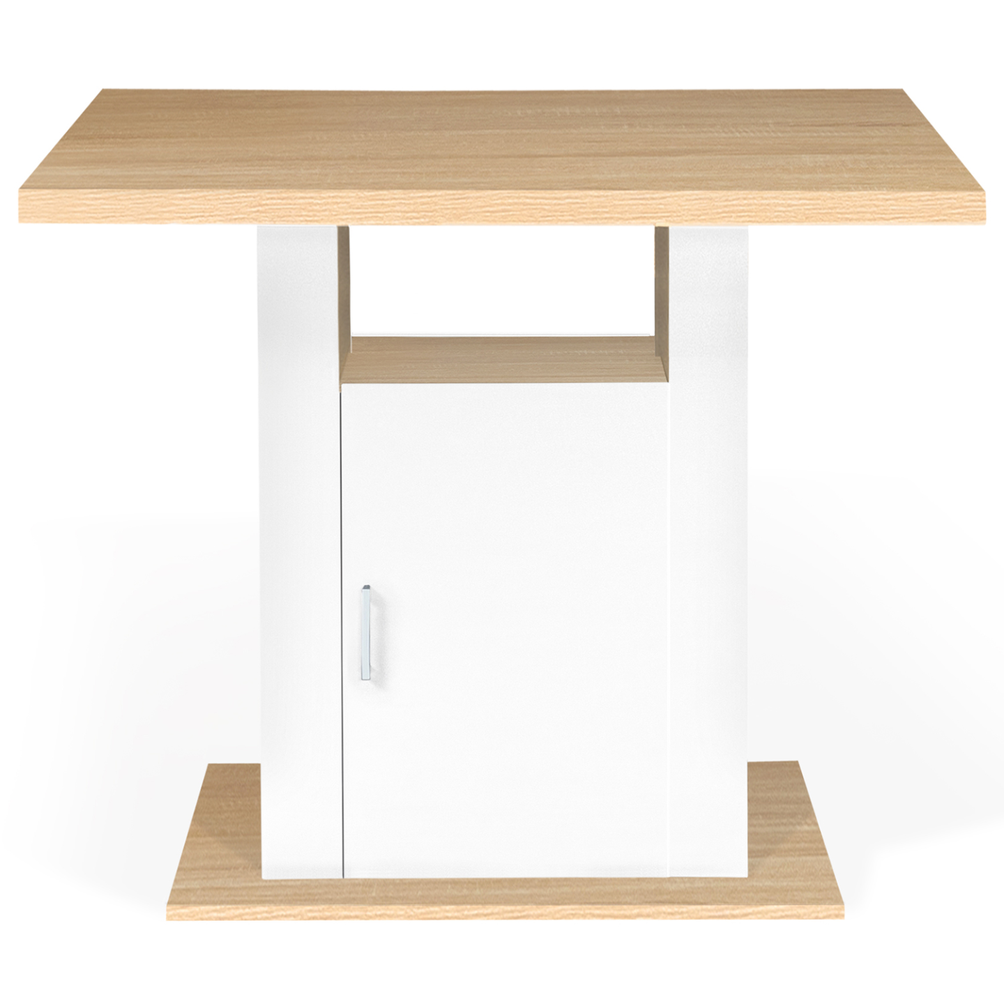 Ilot central UGO 110 cm bois blanc et imitation hêtre avec rangements - Image 5