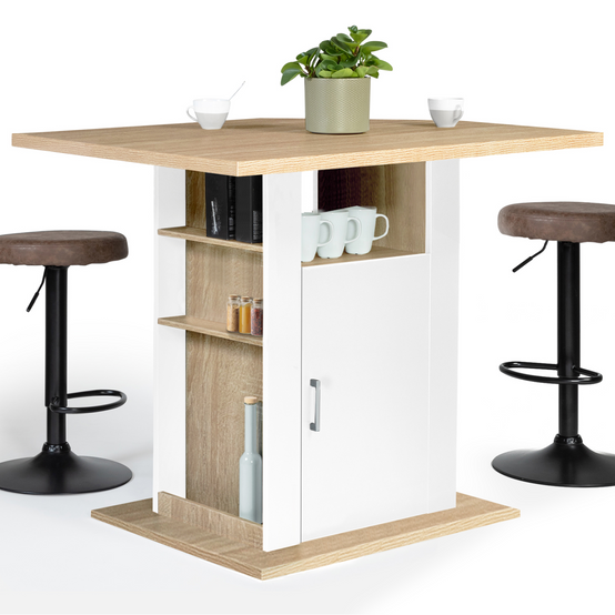 Ilot central UGO 110 cm bois blanc et imitation hêtre avec rangements - Image 2