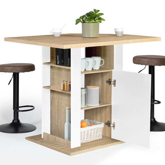 Ilot central UGO 110 cm bois blanc et imitation hêtre avec rangements - Image 4