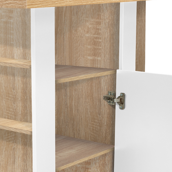 Ilot central UGO 110 cm bois blanc et imitation hêtre avec rangements - Image 8