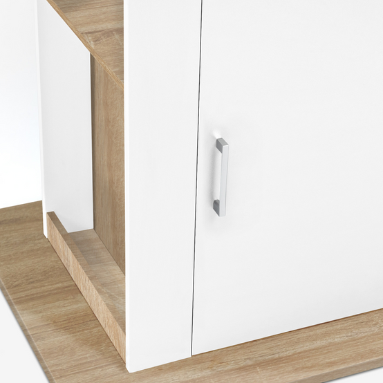 Ilot central UGO 110 cm bois blanc et imitation hêtre avec rangements - Image 9