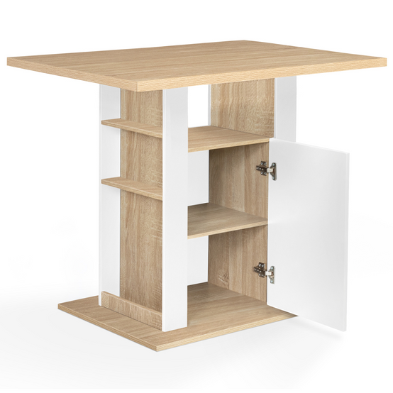 Ilot central UGO 110 cm bois blanc et imitation hêtre avec rangements - Image 6