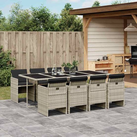 Salon de jardin 8 personnes résine tressée table verre encastrable gris clair – ComfortXL Outdoor Living - Image 1