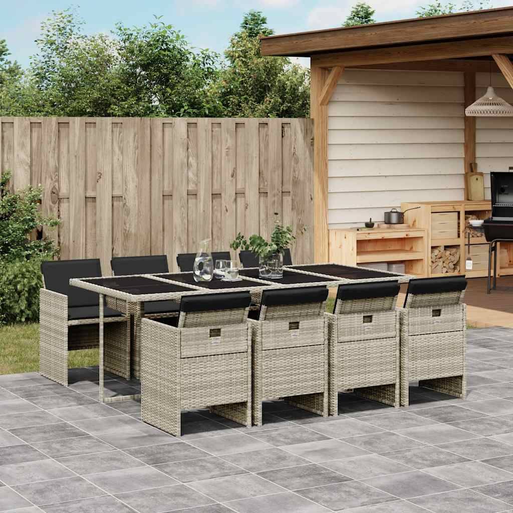 Salon de jardin 8 personnes résine tressée table verre encastrable gris clair – ComfortXL Outdoor Living - Image 1