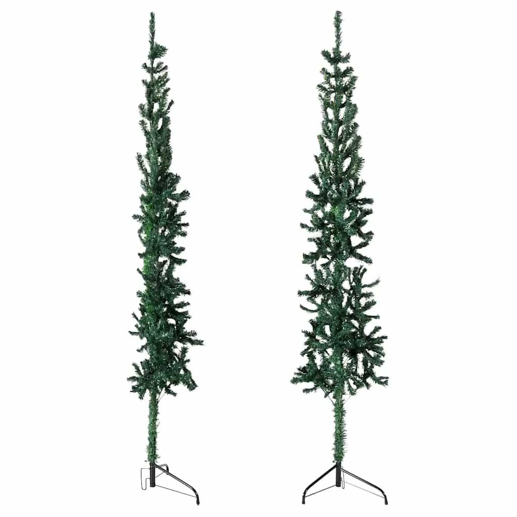 Demi Sapin de Noël | Arbre de Noël artificiel mince avec support Vert 180 cm Maison Chic - Image 3
