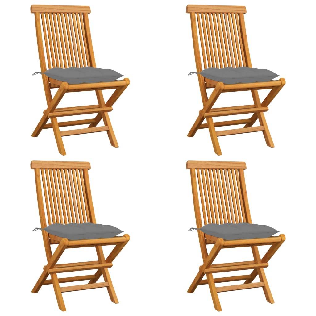 Vidaxl - Chaises pliantes avec coussins gris, 4 pièces, en teck massif vidaXL 3062584 - Imagen 1