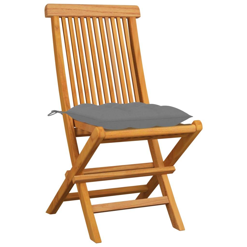 Vidaxl - Chaises pliantes avec coussins gris, 4 pièces, en teck massif vidaXL 3062584 - Imagen 9