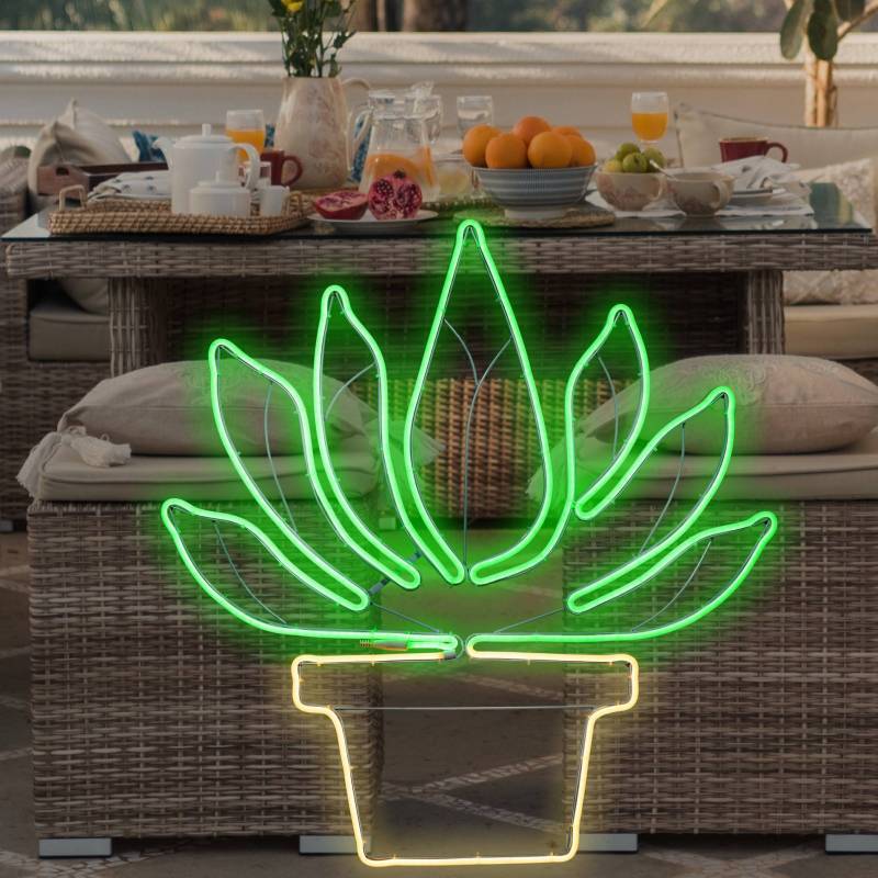 Lotti - Lampe néon déco plante en pot 81x77 cm 672 leds blanc chaud / vert Lotti - Imagen 1