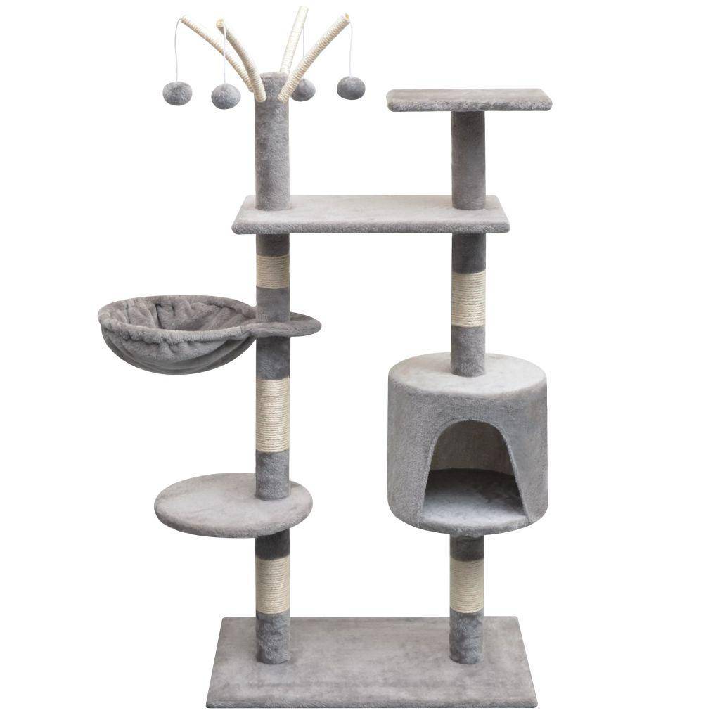 Helloshop26 - Arbre à chat griffoir grattoir niche jouet animaux peluché en sisal 125 cm gris - Imagen 1