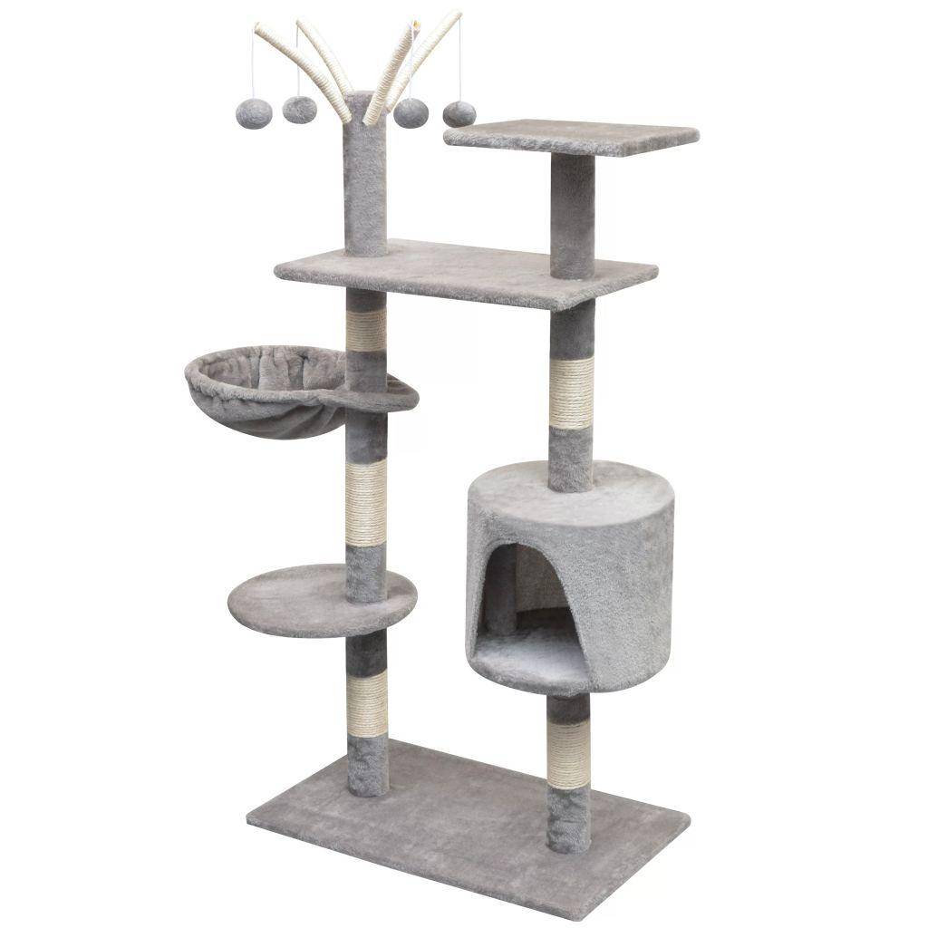 Helloshop26 - Arbre à chat griffoir grattoir niche jouet animaux peluché en sisal 125 cm gris - Imagen 2