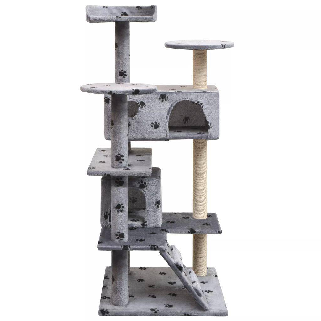 Helloshop26 - Arbre à chat griffoir grattoir niche jouet animaux peluché et sisal 125 cm empreintes de pattes gris - Image 2