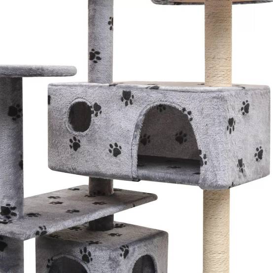 Helloshop26 - Arbre à chat griffoir grattoir niche jouet animaux peluché et sisal 125 cm empreintes de pattes gris - Image 4