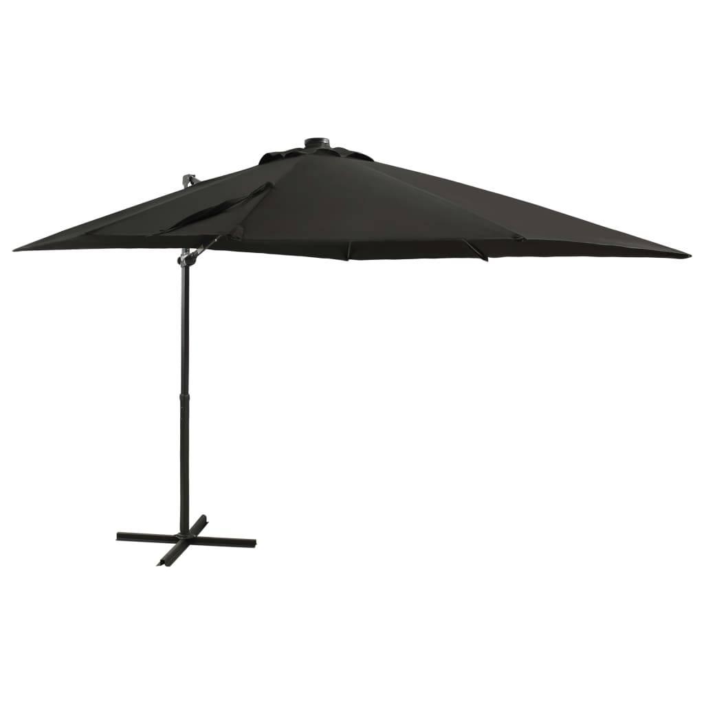 Helloshop26 - Parasol meuble de jardin déporté avec mât et lumières led 250 cm noir - Imagen 1