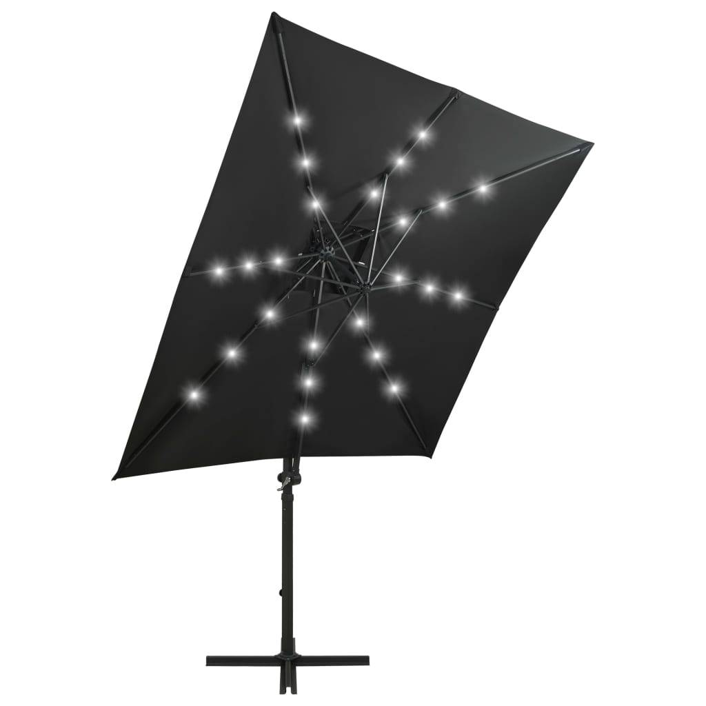 Helloshop26 - Parasol meuble de jardin déporté avec mât et lumières led 250 cm noir - Imagen 3