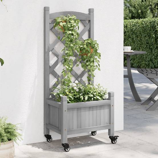 Jardinière avec treillis bois de sapin gris 40 x 30 x 97.5 cm - PANGIVO - Image 3
