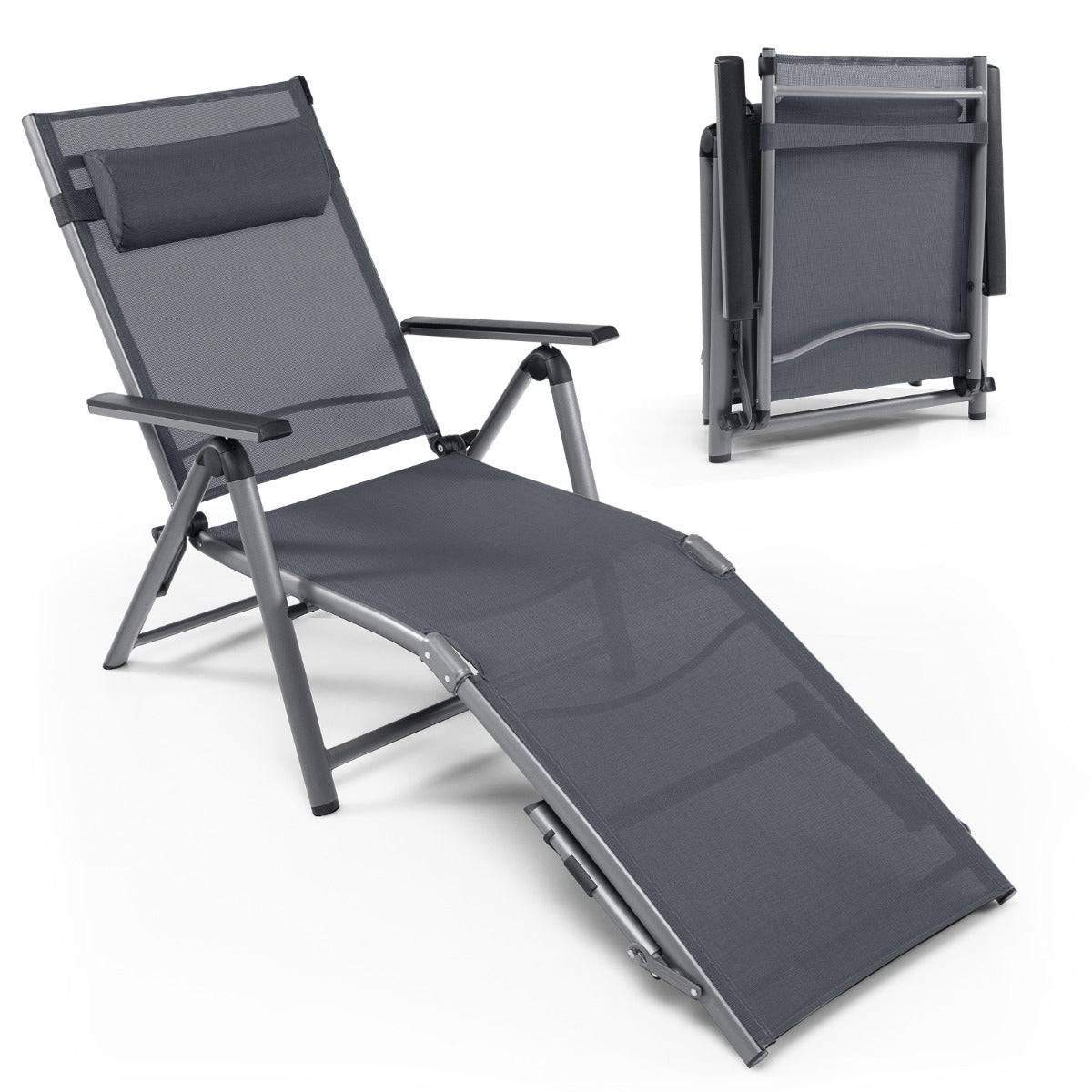 Helloshop26 - Chaise longue d'extérieur en aluminium avec 8 positions de dossier et 2 pieds réglables en tissu à séchage rapide gris - Imagen 1