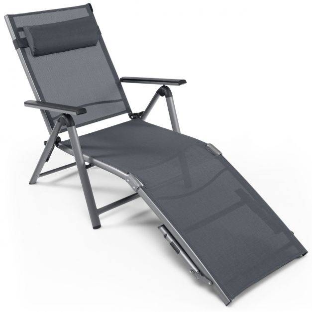 Helloshop26 - Chaise longue d'extérieur en aluminium avec 8 positions de dossier et 2 pieds réglables en tissu à séchage rapide gris - Imagen 2