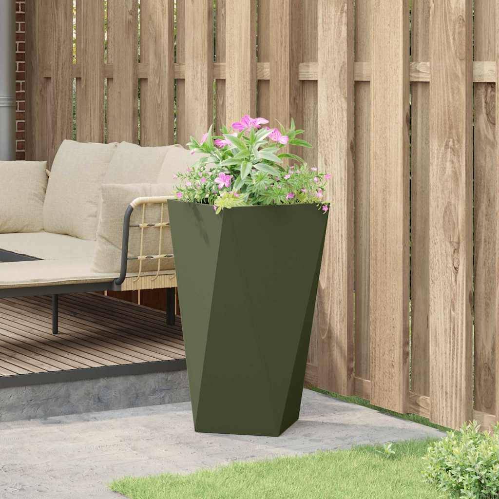Jardinière acier vert olive 40 x 40 x 75 cm - PANGIVO - Image 4