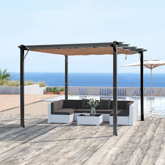 ComfortXL - Tonnelle pergola aluminium jardin toit rétractable réglable 3x4m gris marron - ComfortXL Outdoor Living - Image 3