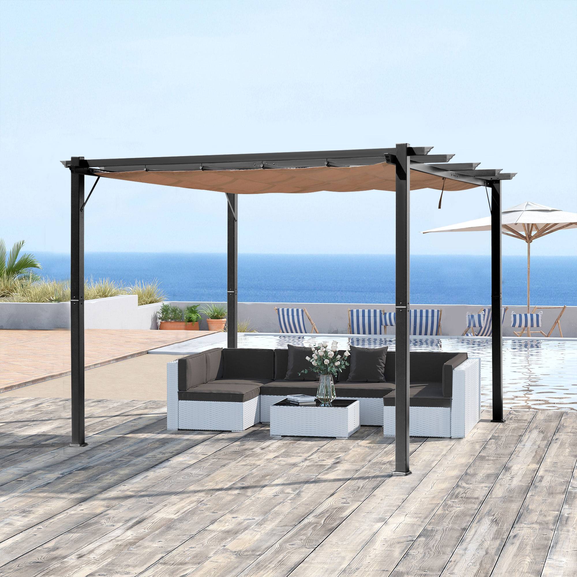 ComfortXL - Tonnelle pergola aluminium jardin toit rétractable réglable 3x4m gris marron - ComfortXL Outdoor Living - Image 3
