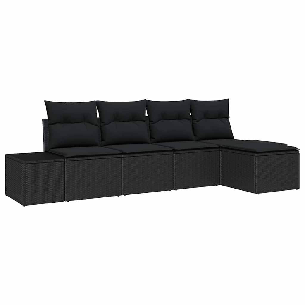 Vidaxl - Ensemble de canapé de jardin avec coussin 5 pcs Noir polyrotin vidaXL 3355692 - Image 2