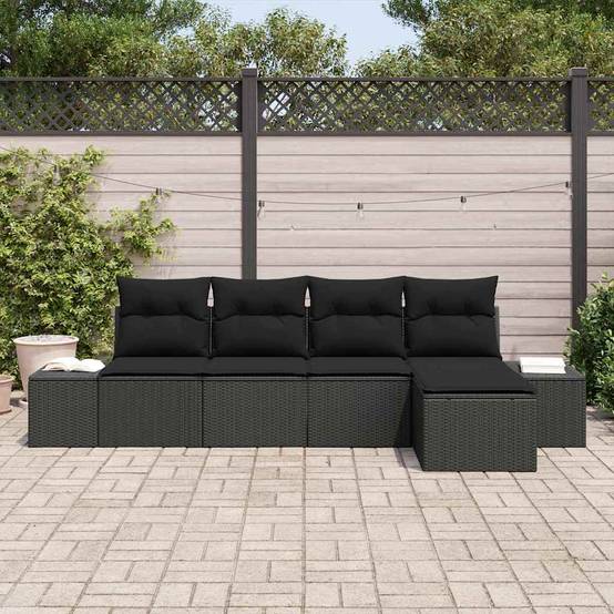 Vidaxl - Ensemble de canapé de jardin avec coussin 5 pcs Noir polyrotin vidaXL 3355692 - Image 4