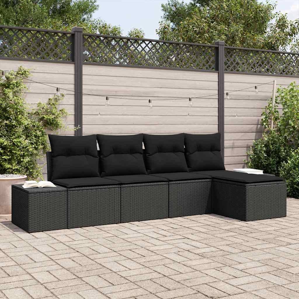 Vidaxl - Ensemble de canapé de jardin avec coussin 5 pcs Noir polyrotin vidaXL 3355692 - Image 1