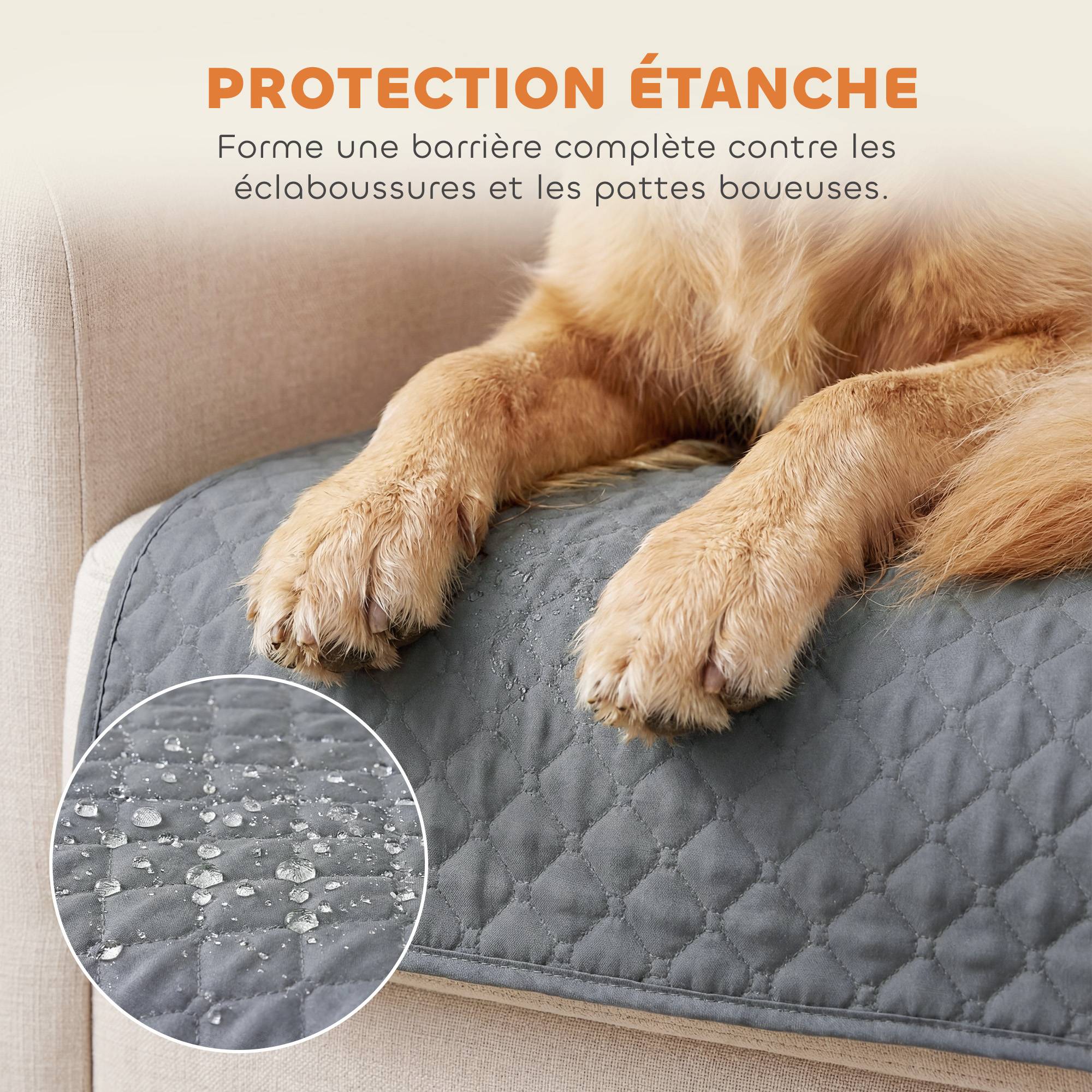 Housse de Canapé Protecteur de Meubles 3 Places Imperméable Anti-glisse avec Poches de Rangement Gris - Image 6