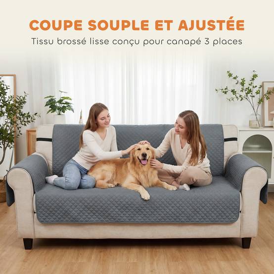 Housse de Canapé Protecteur de Meubles 3 Places Imperméable Anti-glisse avec Poches de Rangement Gris - Image 9