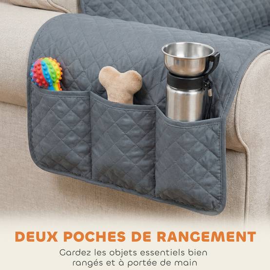 Housse de Canapé Protecteur de Meubles 3 Places Imperméable Anti-glisse avec Poches de Rangement Gris - Image 8