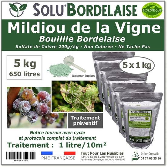 Solu'Bordelaise - 5 kg de Bouillie Bordelaise - Mildiou de la Vigne - Utilisable Agriculture Biologique - 5 Sachets Refermable de 1 kg - Image 1