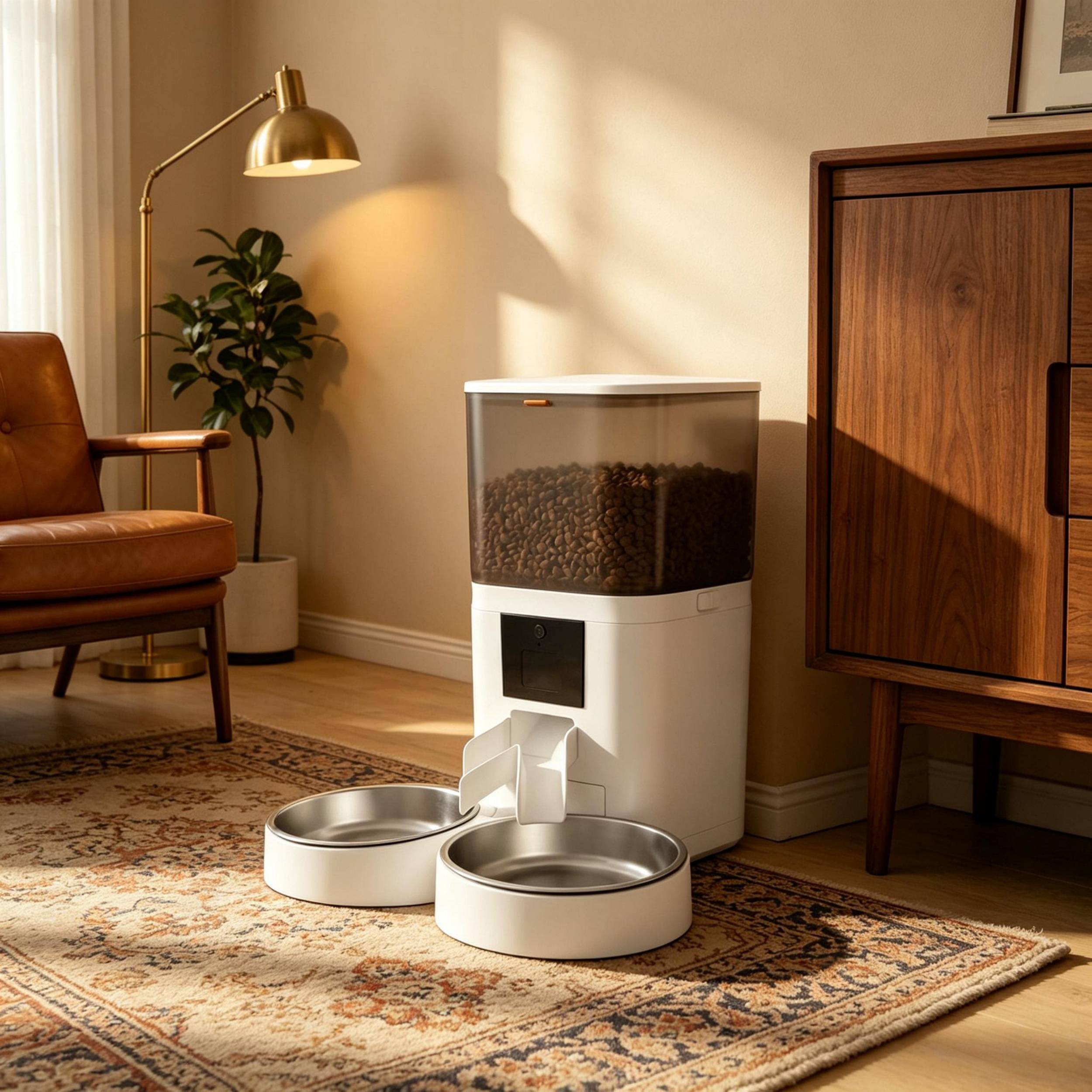 ComfortXL - Distributeur croquettes chat ABS 6 L noir blanc double gamelle inox WiFi 2 animaux - ComfortXL Outdoor Living