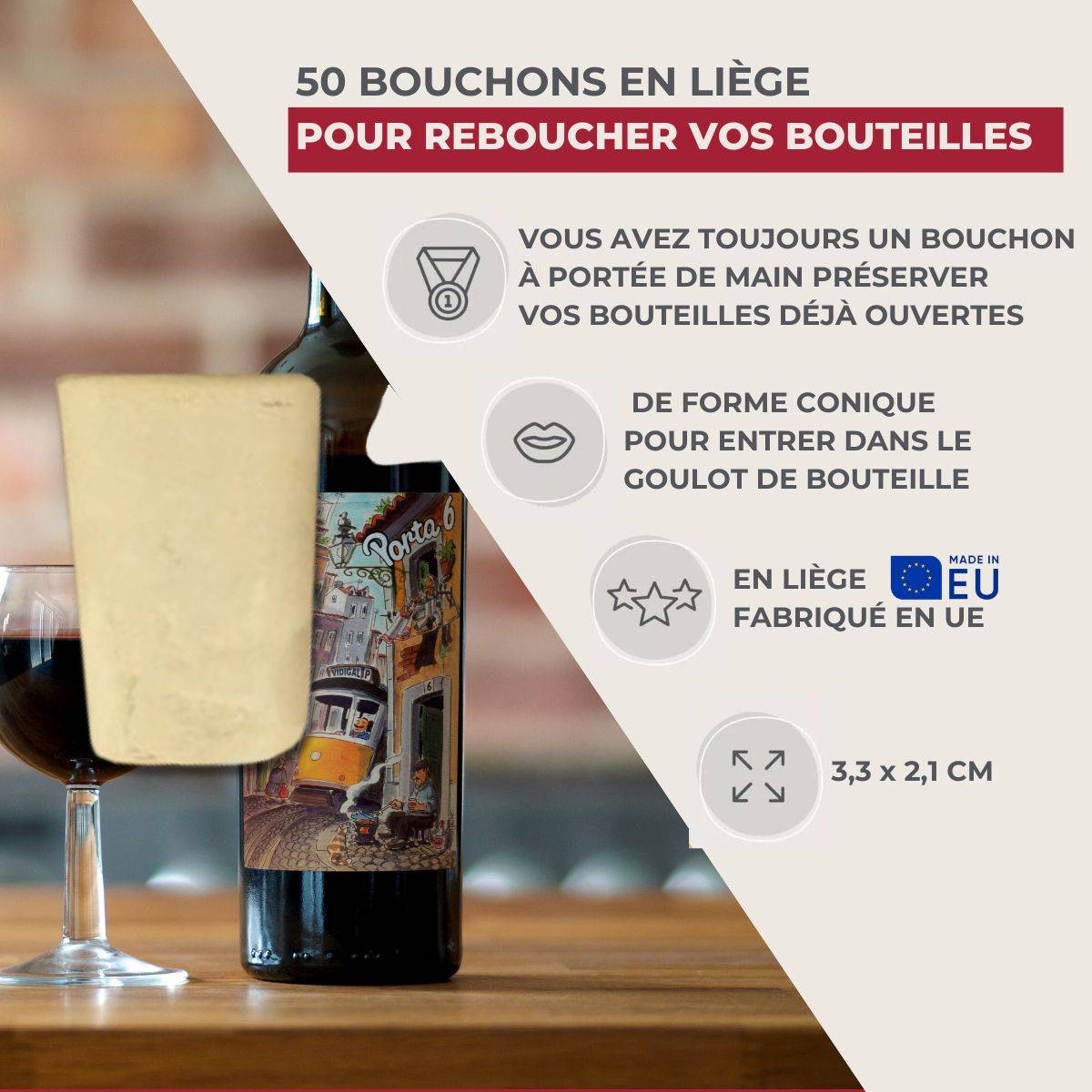 Lot de 50 bouchons de liège coniques Fackelmann Bar Concept - Image 3