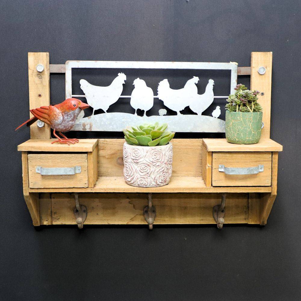 ~ Etagère murale en bois et métal marron 55 x 13 x 41 cm Chemin de campagne - Imagen 3