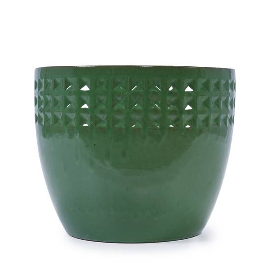 Ensemble de 3 pots de fleurs en céramique avec motif losange vert, Ø 38,1/30,5/22,9 cm - PANGIVO - Image 10