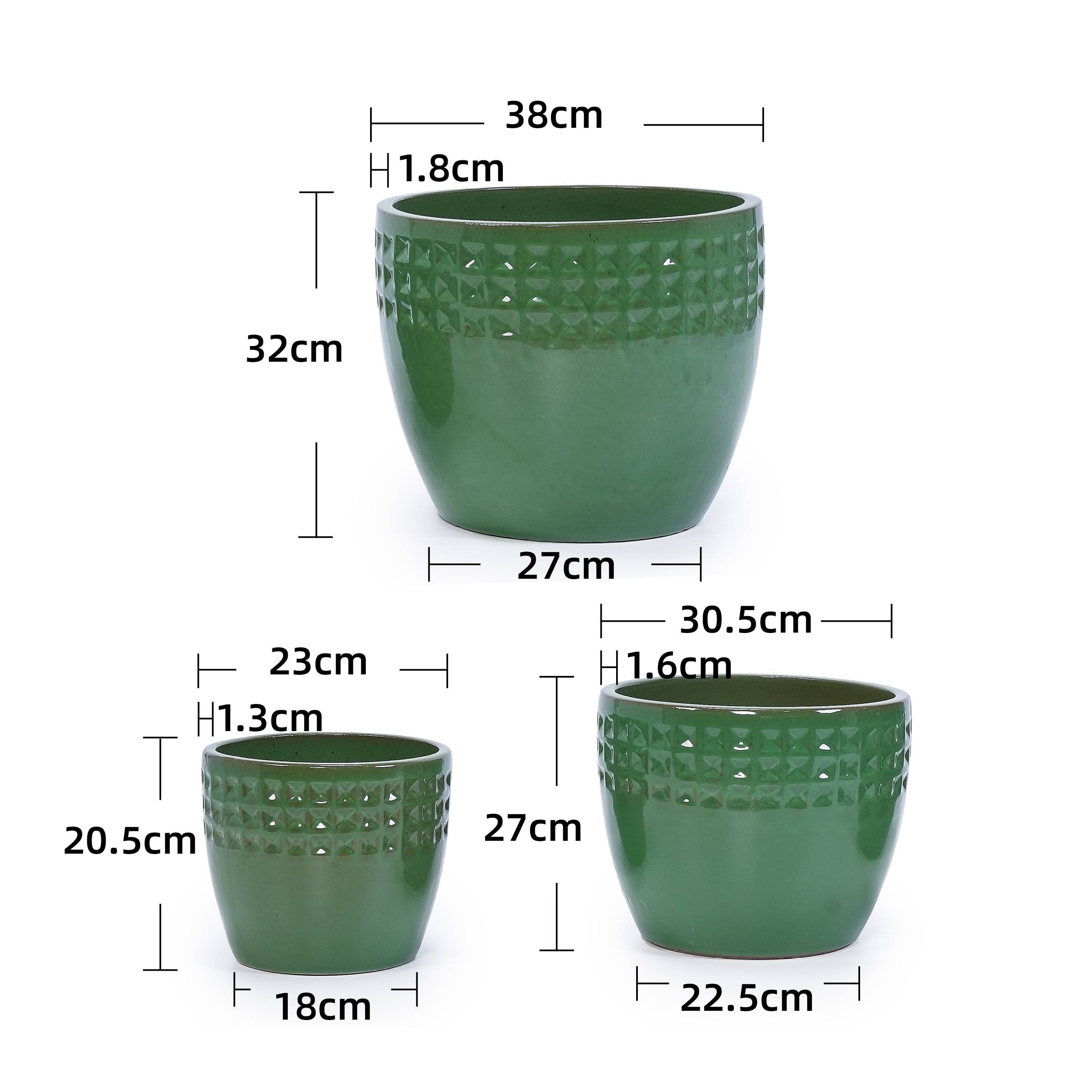 Ensemble de 3 pots de fleurs en céramique avec motif losange vert, Ø 38,1/30,5/22,9 cm - PANGIVO - Image 7