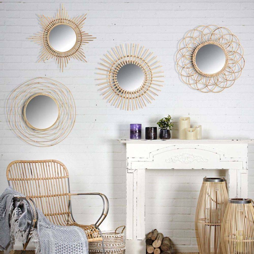 Aubry Gaspard - Miroir en rotin Fleur 54 cm - Imagen 3