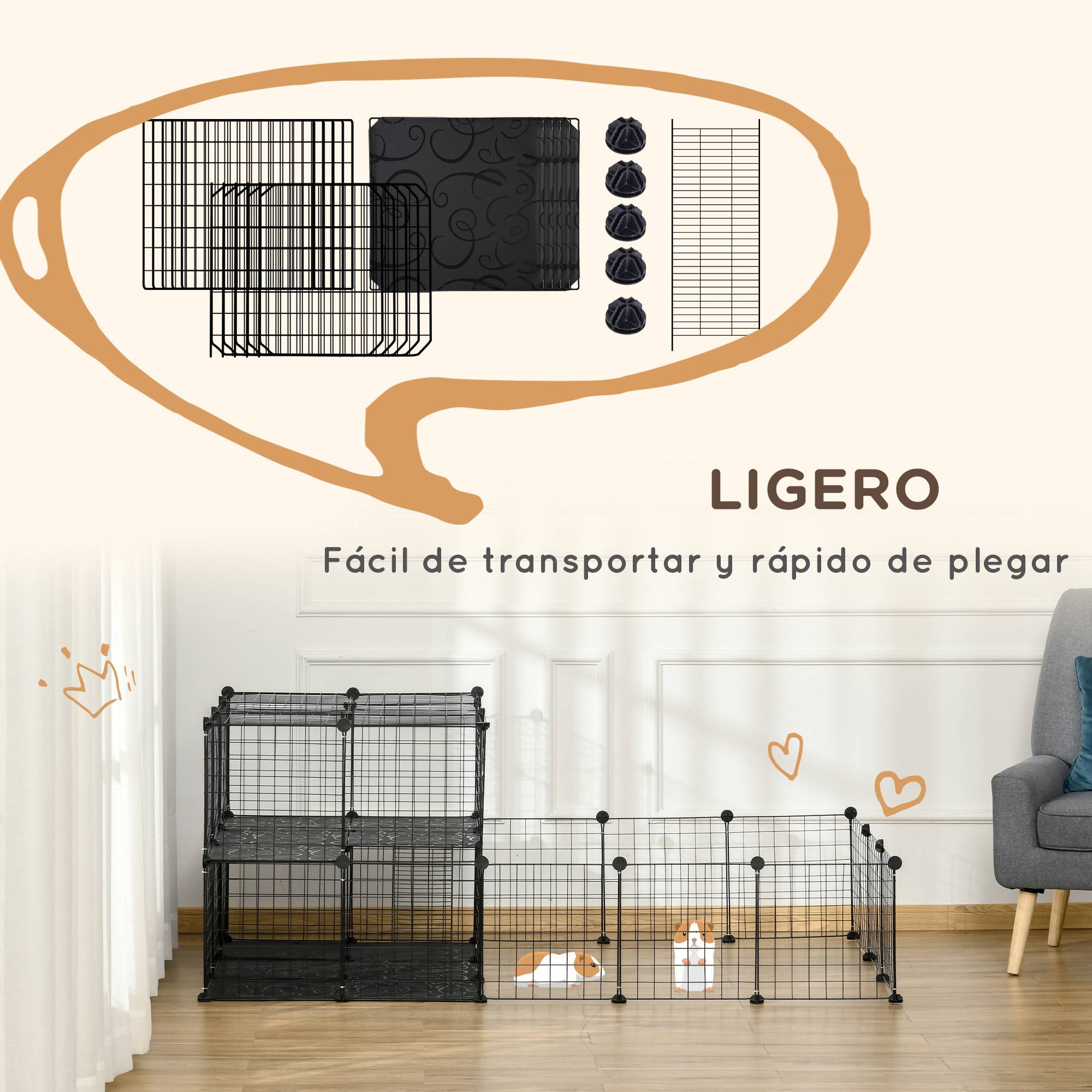 Enclos modulaire pour rongeurs, spacieux, facile à monter et doté d'une structure robuste en acier et résine PP (175 x 105 x 70 cm). - Image 10