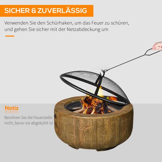 Brasero extérieur métal aspect bois jardin terrasse chauffage avec couvercle Ø61,5cm marron - ComfortXL Outdoor Living - Image 4