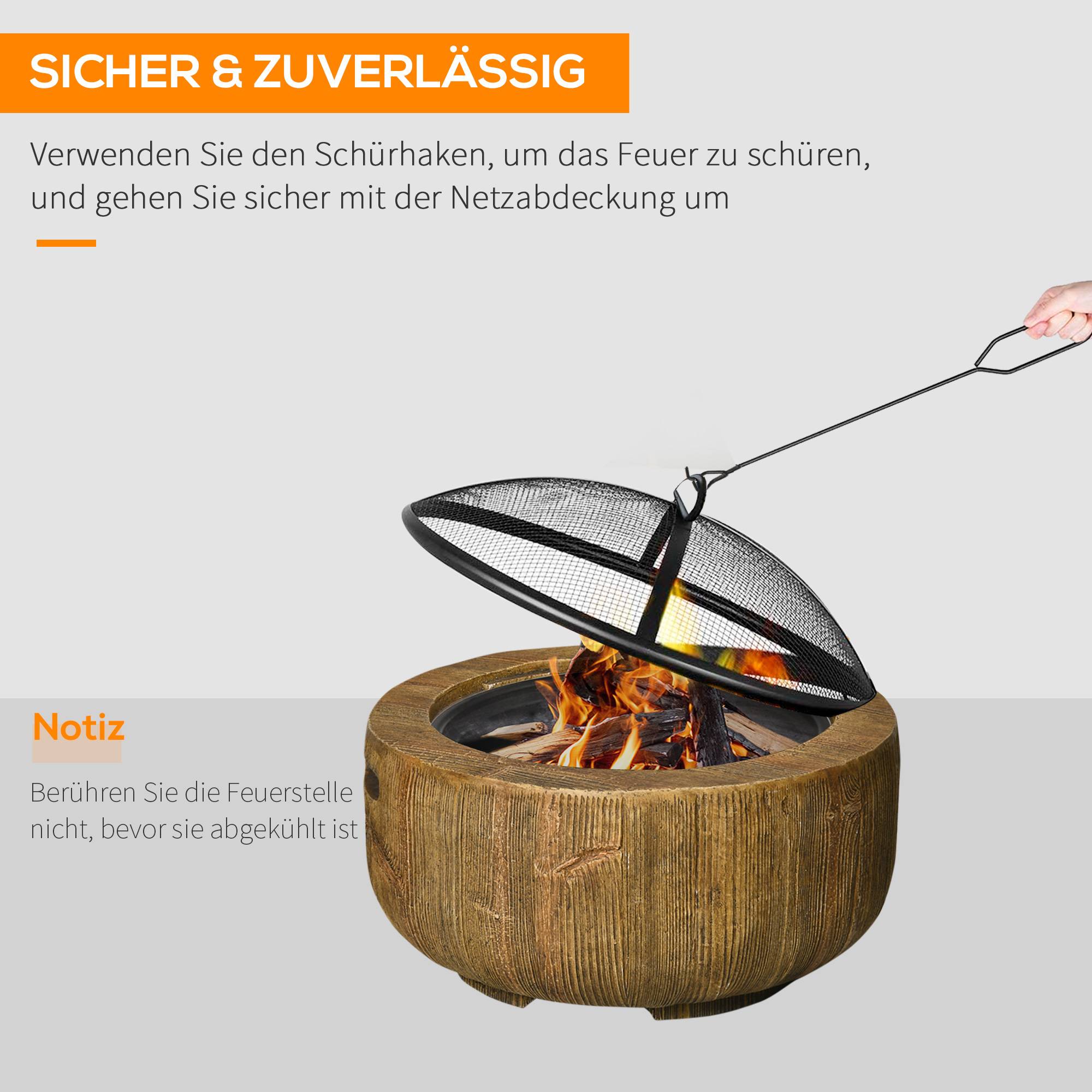 Brasero extérieur métal aspect bois jardin terrasse chauffage avec couvercle Ø61,5cm marron - ComfortXL Outdoor Living - Image 4